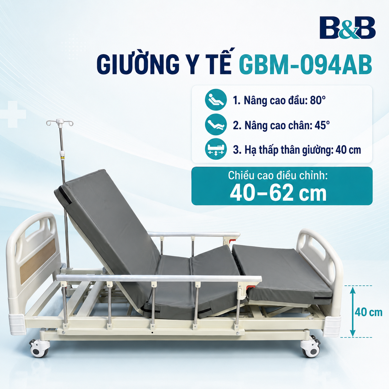 Giường nâng hạ 3 tay quay GBM-094AB